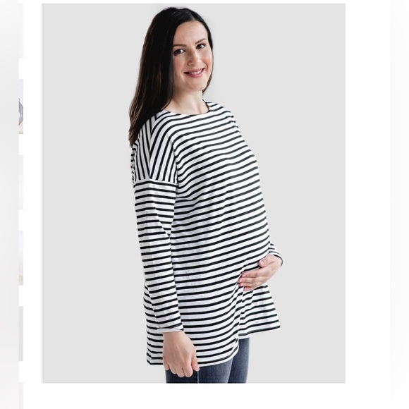 Maternity TUPELO HONEY MAYA DOLMAN Striped Top -‎ Club Stripe Size Small - Picture 2 of 3